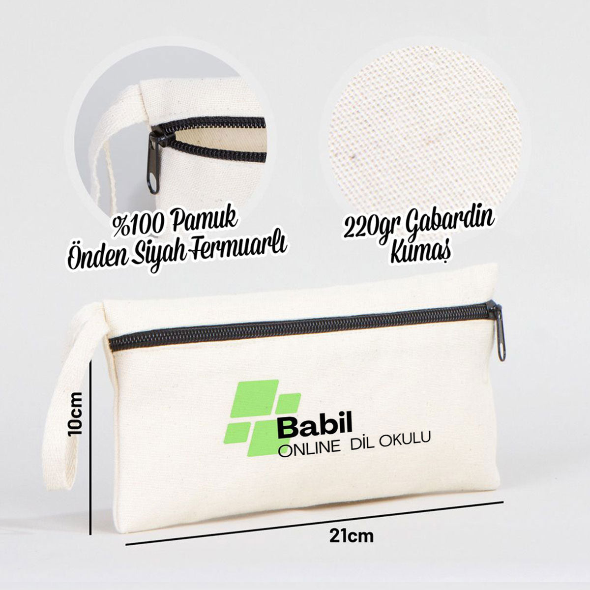 Önden Fermuarlı Bez Kalemlik 21x10 cm (Özelleştirilebilir) - istecanta.com