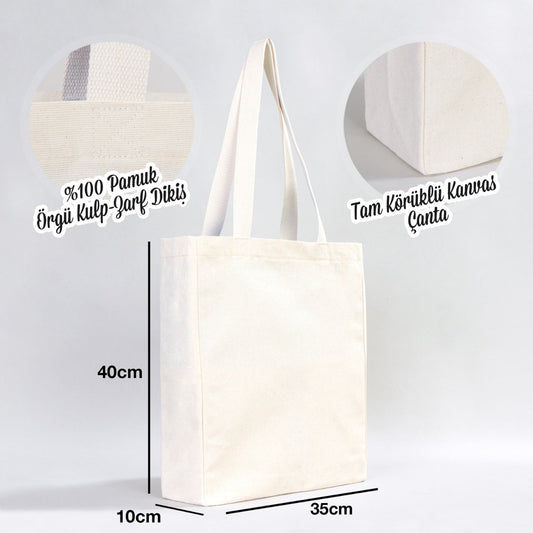 Tam Körüklü Kanvas Çanta - 35x40x10 cm - Örgü Kulp - istecanta.com