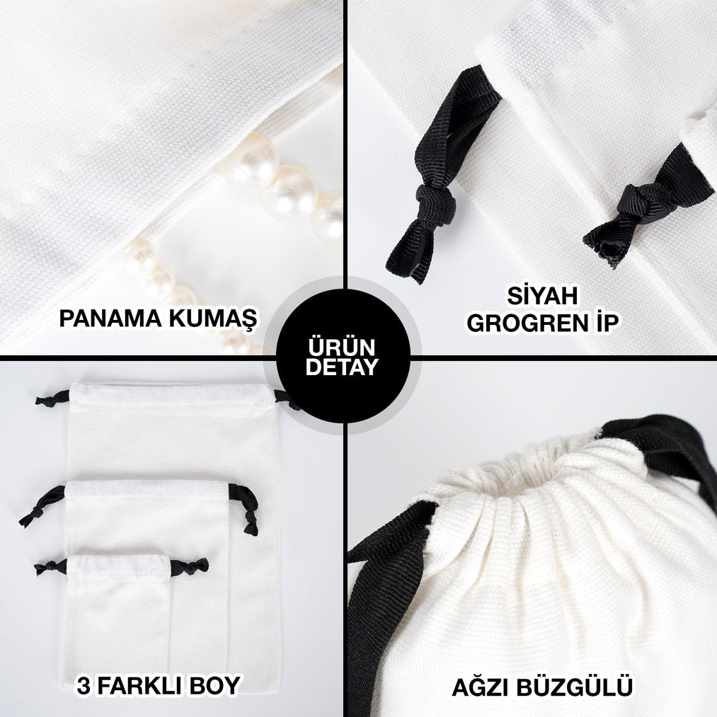 Mücevher Hediye Çantası - Siyah İpli - 10x13cm (Özelleştirilebilir) - istecanta.com