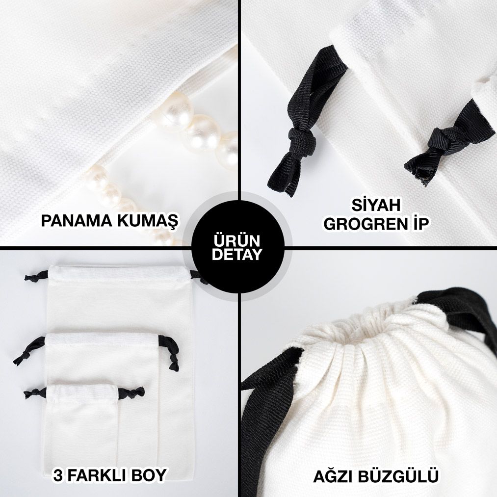 Kurumsal Logo Baskılı Kadınlar Günü Bez Kese - Siyah İpli 10x13 cm - istecanta.com