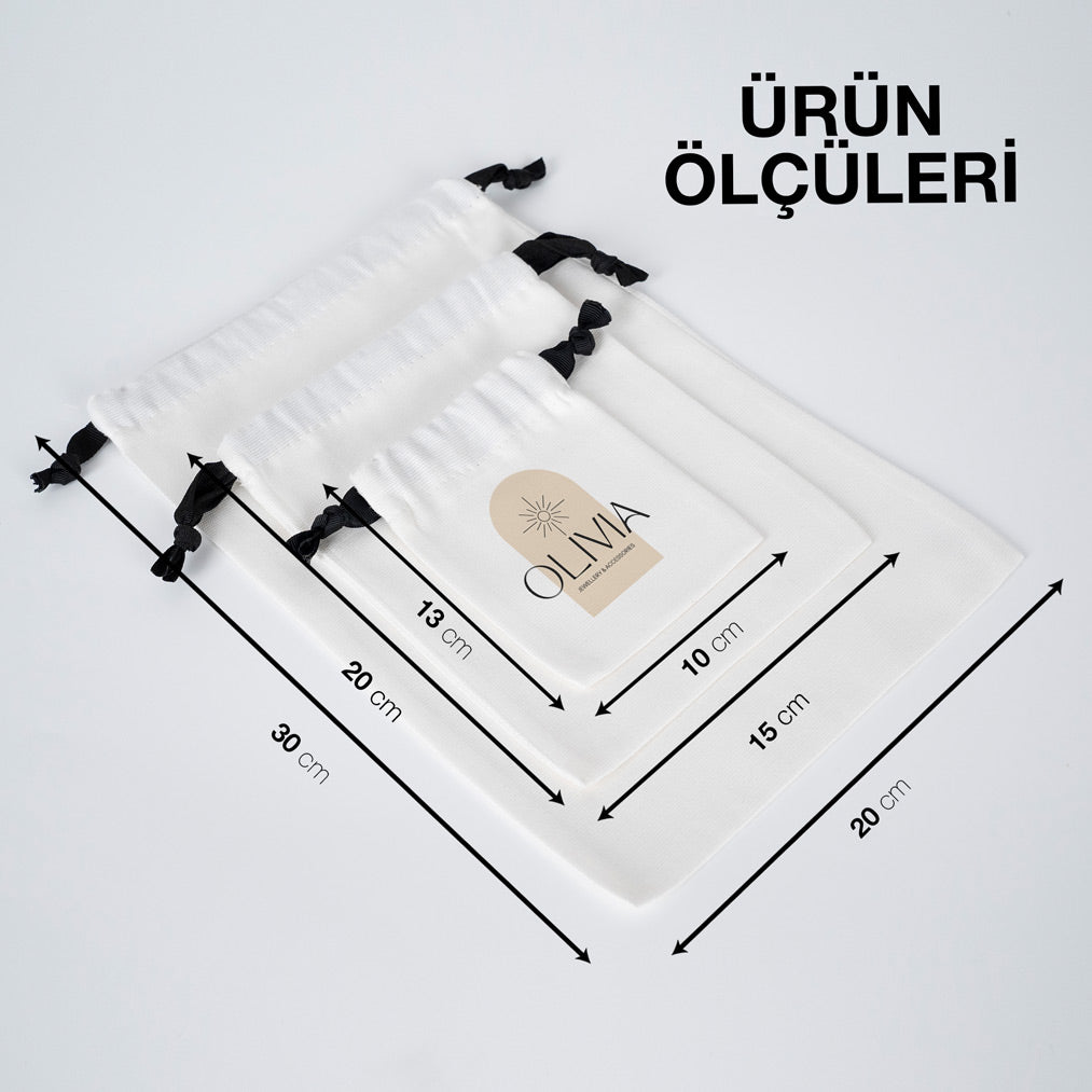 Siyah İpli Beyaz Panama Bez Kese - 20x30 cm (Özelleştirilebilir) - istecanta.com