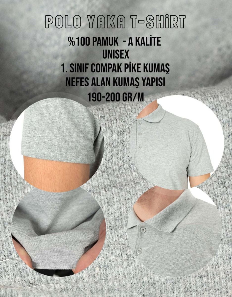 Polo Yaka Gri Tişört - Baskılı - istecanta.com