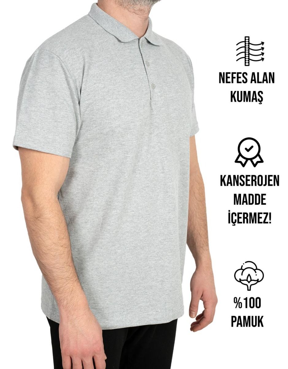 Polo Yaka Gri Tişört - Baskılı - istecanta.com