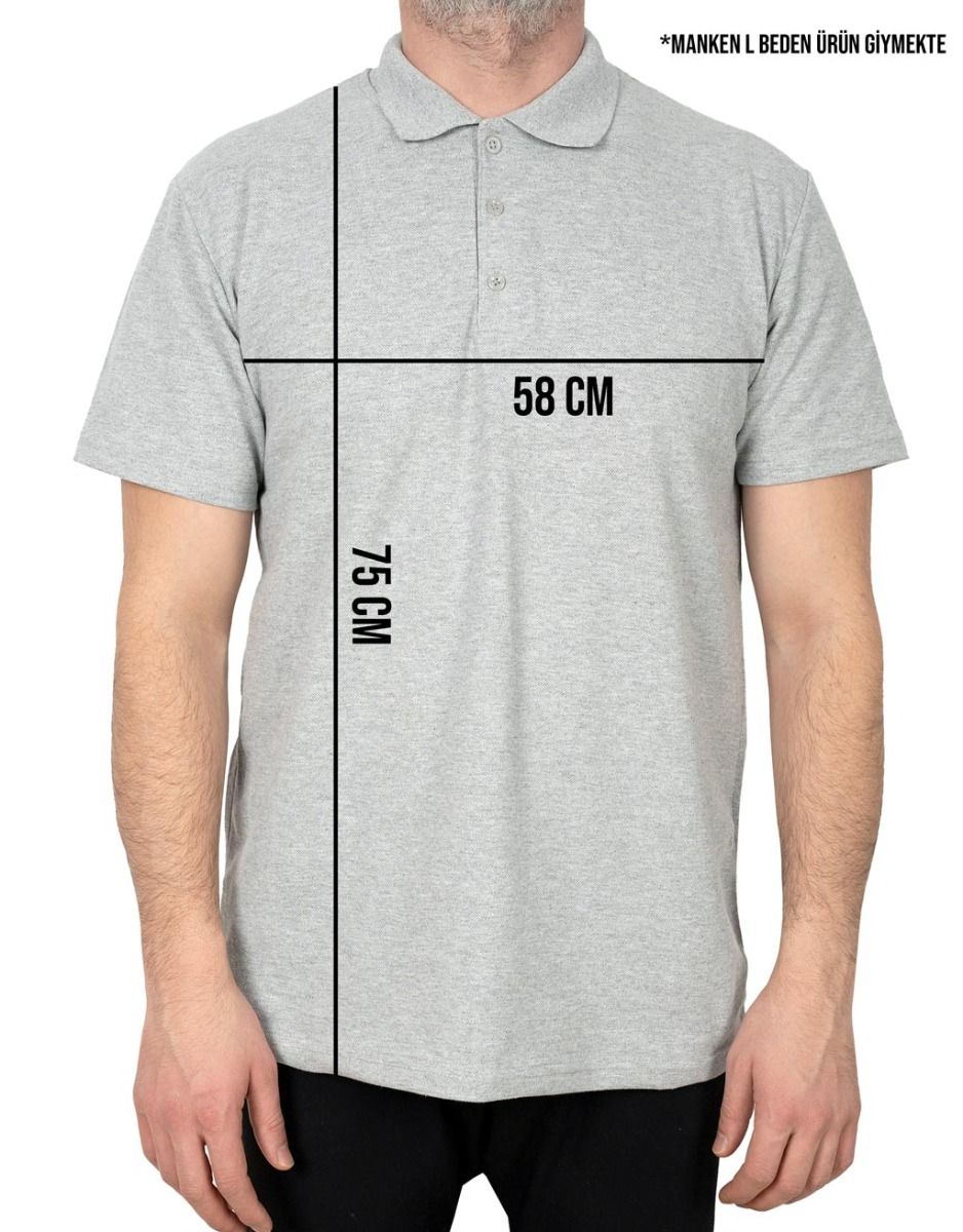 Polo Yaka Gri Tişört - Baskılı - istecanta.com