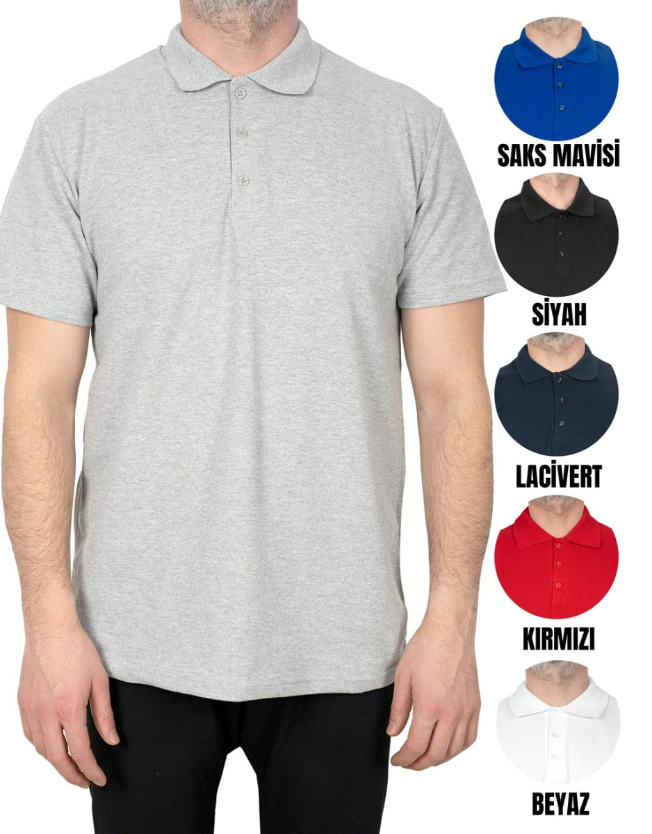 Polo Yaka Gri Tişört - Baskılı - istecanta.com