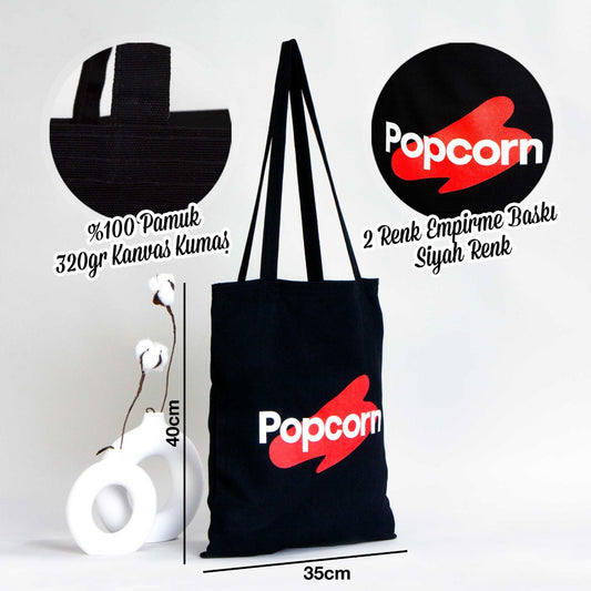 Siyah Promosyon Kanvas Çanta 35x40cm - Popcorn - istecanta.com