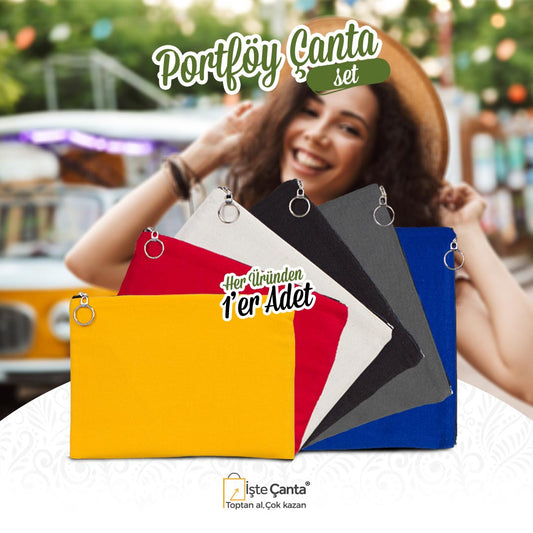 Portföy Çanta Seti 6 Renk (Astarlı) - Her Üründen 1 Adet - istecanta.com