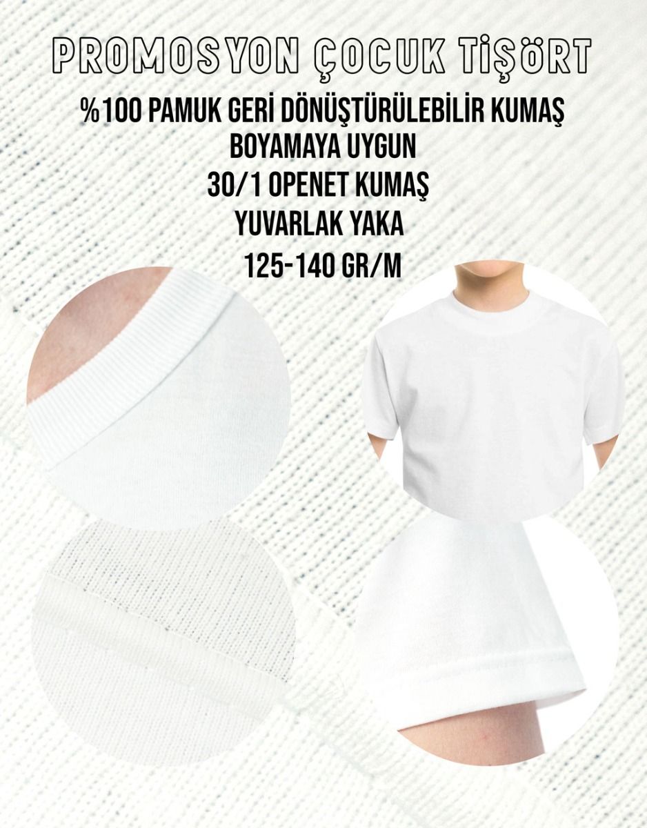 29 Ekim Ay Yıldız Baskılı Promosyon Çocuk Tişört - Beyaz - istecanta.com