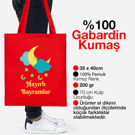 35x40 cm Kırmızı Gabardin Bez Model Günlük Kullanım - Bayram Çantası