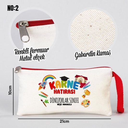 Renkli Fermuar Karne Günü Bez Kalemlik - 21x10 cm (Özelleştirilebilir) - istecanta.com