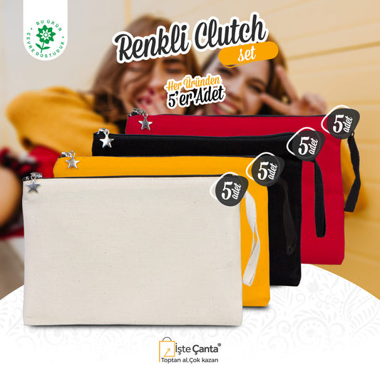 Clutch Renkli SET - Her Üründen 5 Adet - istecanta.com