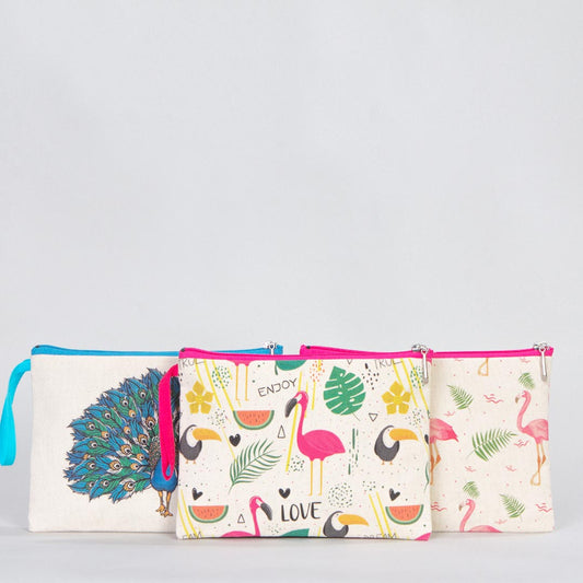 Flamingo Baskılı Clutch Set - Her Üründen 1 Adet - istecanta.com