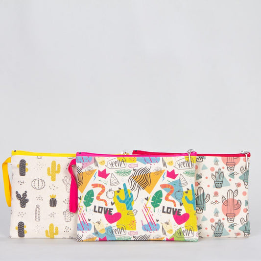 Kaktüs Baskılı Clutch Set - Her Üründen 1 Adet - istecanta.com