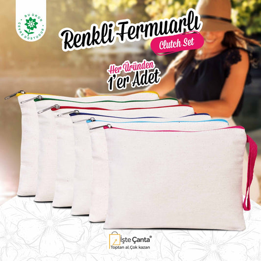 Renkli Fermuar Clutch Seti (6 Renk) - Her Üründen 1 Adet - istecanta.com