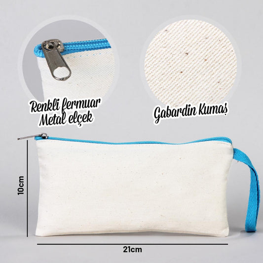 Bez Kalemlik Renkli Fermuar Turkuaz - 21x10cm Boyutlarında - istecanta.com