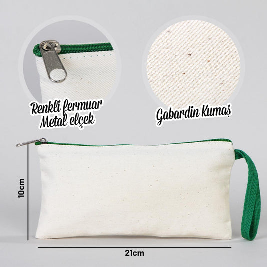 Bez Kalemlik Renkli Fermuar Yeşil - 21x10cm Boyutlarında - istecanta.com