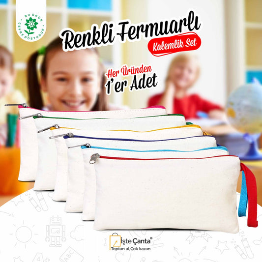 Renkli Fermuar Kalemlik Set - Her Üründen 1 Adet - istecanta.com