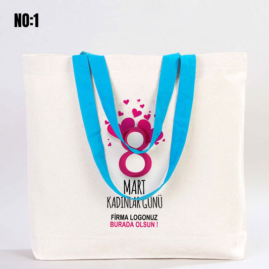 8 Mart Kadınlar Günü Kanvas Plaj Çantası 48x41x10 cm - Renkli Kulp - istecanta.com