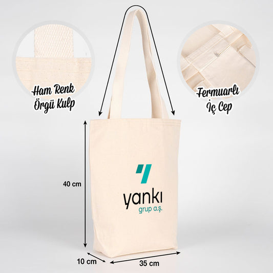 Kanvas Bez Çanta - Geniş Hacim - Örgü Kulp - İç Cepli 35x40x10 cm (Özelleştirilebilir) - istecanta.com