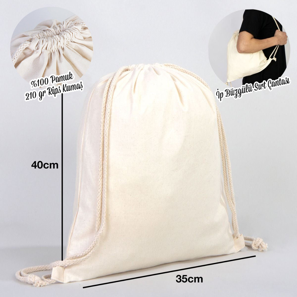 Rips Bez Sırt Çantası - 35x40 cm (Küçük Boy) - istecanta.com