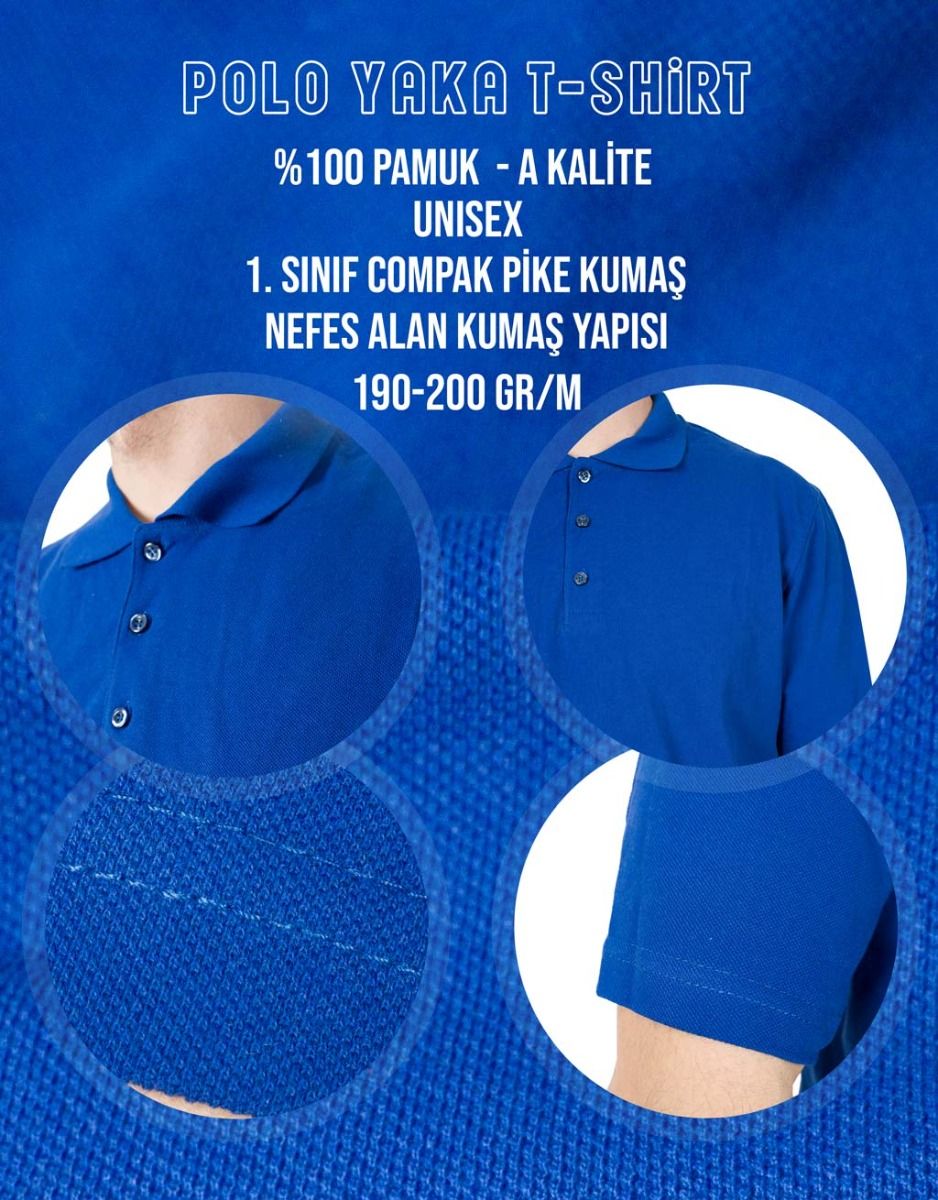 Polo Yaka Mavi Tişört - Dijital Baskılı - istecanta.com