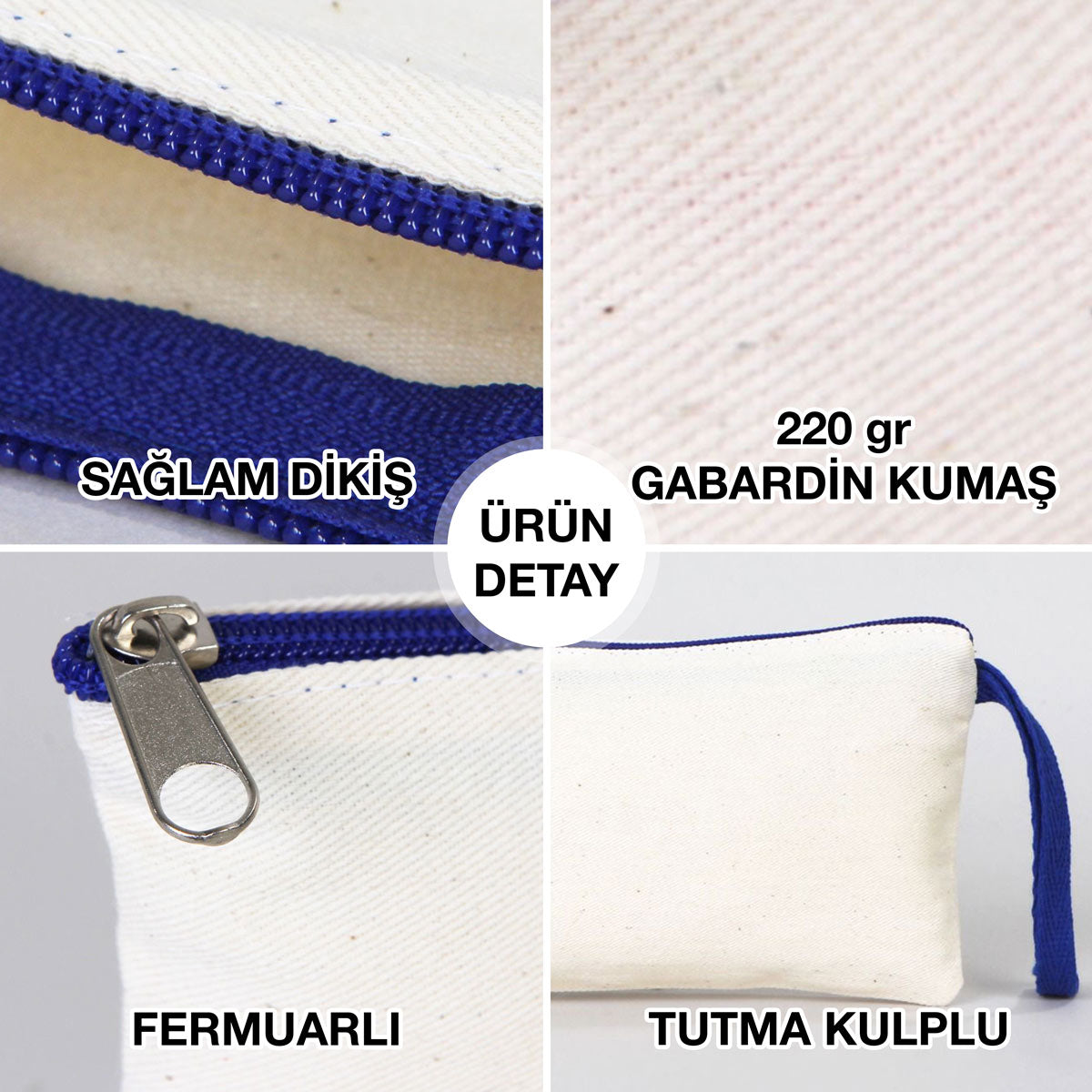 Bez Kalemlik Renkli Fermuar Saks Mavi-Özelleştirilebilir - istecanta.com