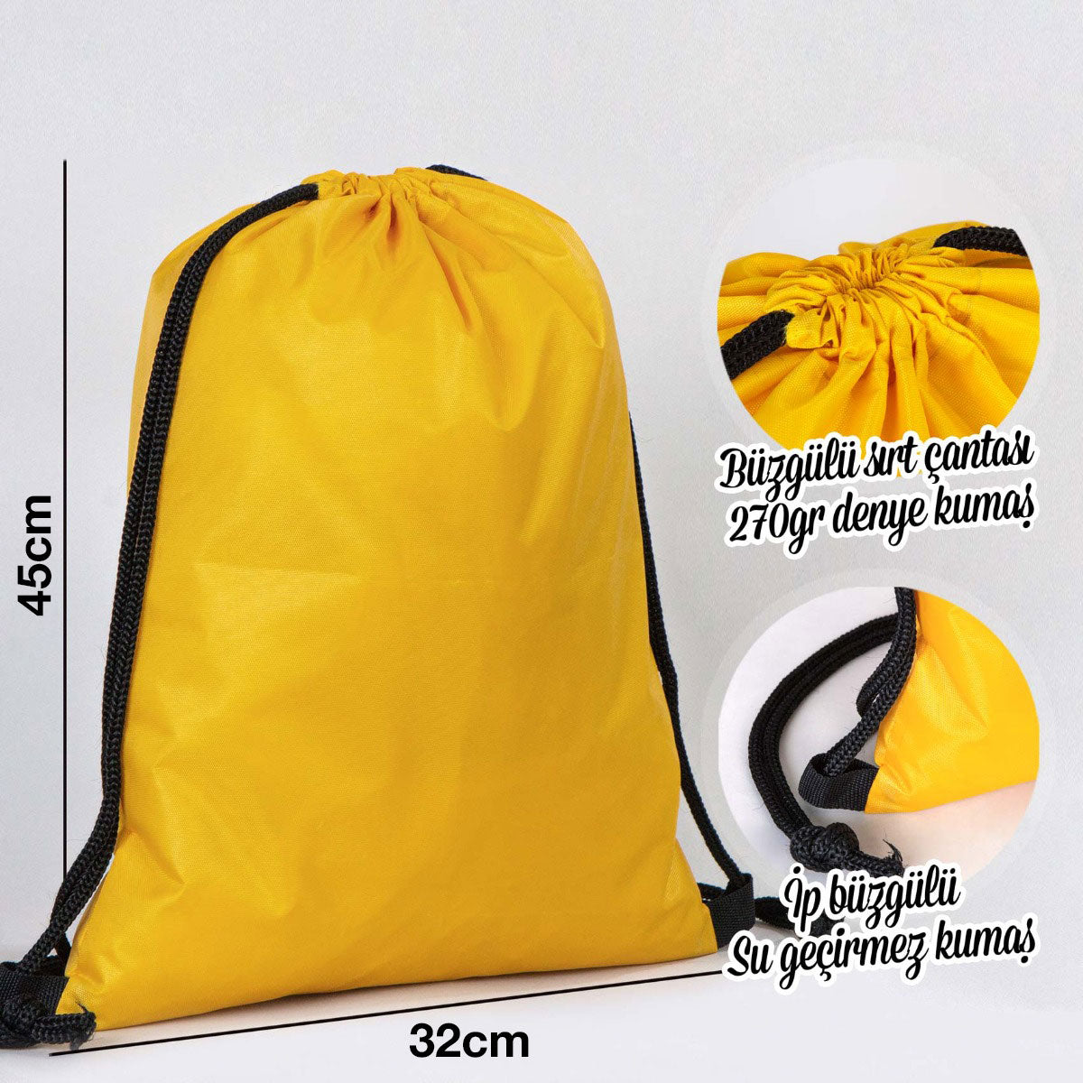 Sarı İmperteks Büzgülü Sırt Çantası - 32x45 cm - istecanta.com