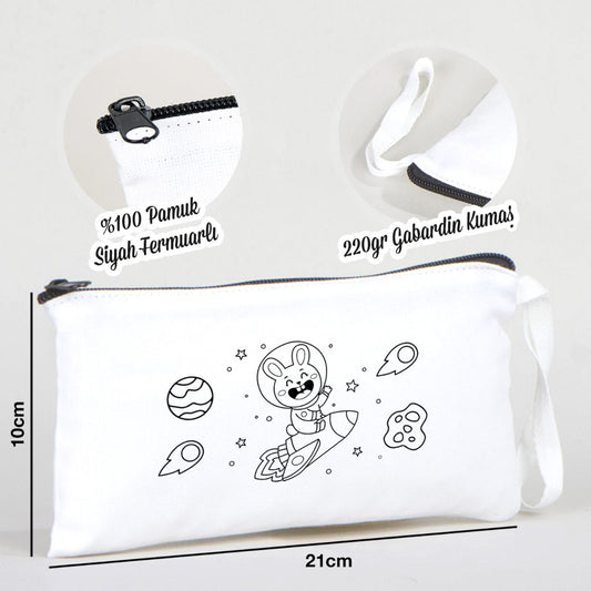 Boyanabilir Bez Kalemlik - Gezegenler ve Sevimli Tavşan - istecanta.com