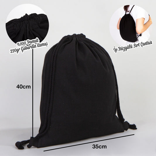 Siyah Bez Sırt Çantası Gabardin - 35x40 cm (Küçük Boy) - istecanta.com
