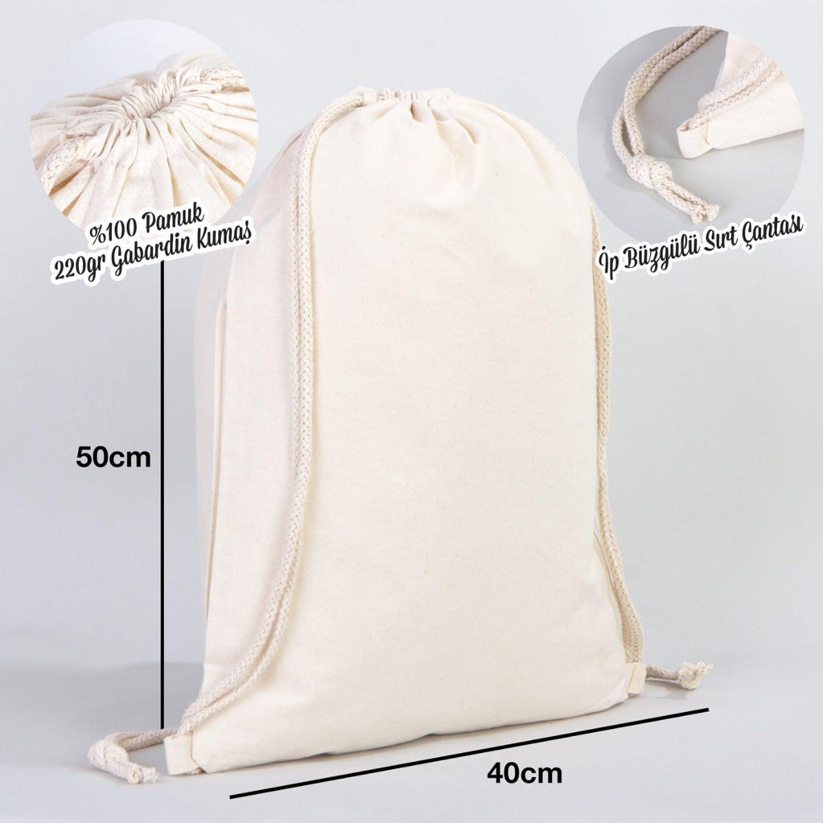 Rips Bez Sırt Çantası 40x50 cm - (Büyük Boy) - istecanta.com