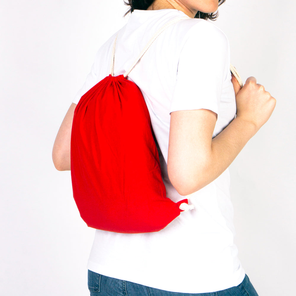 Ham Bez Kırmızı İp Büzgülü Sırt Çanta - 35x40 cm (Küçük Boy) - istecanta.com
