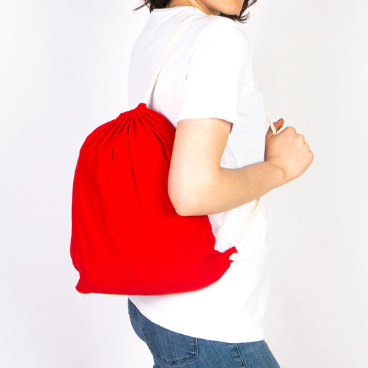 Ham Bez Kırmızı İp Büzgülü Sırt Çanta - 35x40 cm (Küçük Boy) - istecanta.com