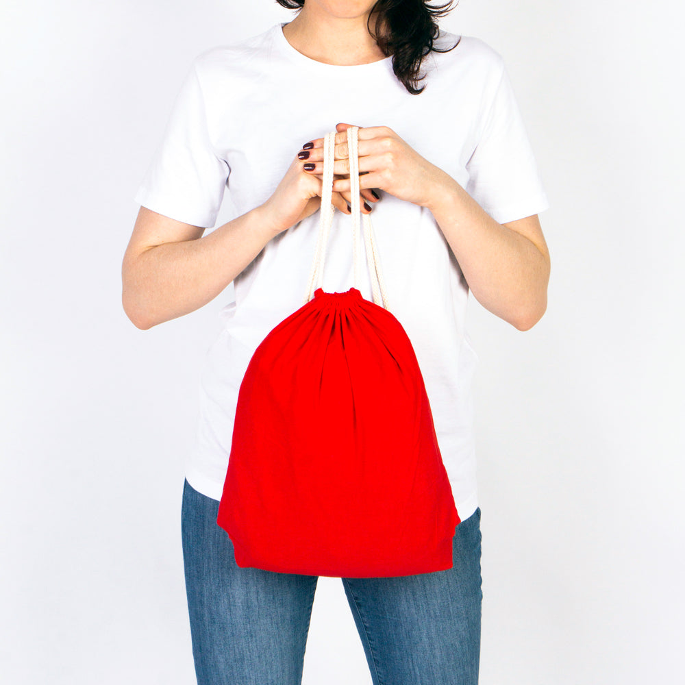 Ham Bez Kırmızı İp Büzgülü Sırt Çanta - 35x40 cm (Küçük Boy) - istecanta.com