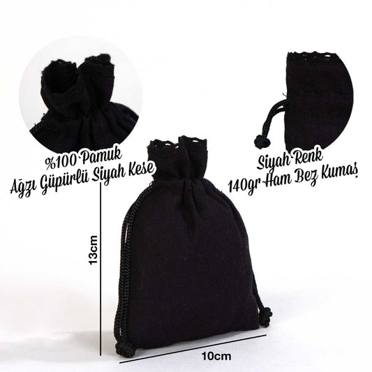 Promosyon Bez Kese Siyah 10x13 cm - Üstten Güpürlü - istecanta.com