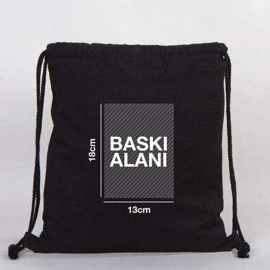 Gabardin Büzgülü Siyah Bez Sırt Çantası 35x40 cm (Özelleştirilebilir) - istecanta.com