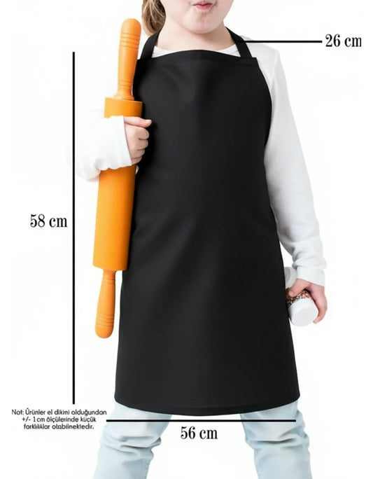 Mutfak Önlüğü Çocuk %100 Pamuk Kumaş - Siyah - detay görünüm