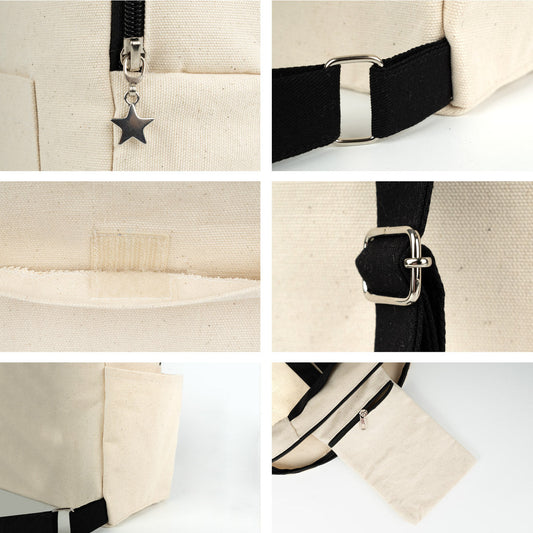 Siyah VIP Kanvas Sırt Çantası - Ön ve Yan Cepli (Özelleştirilebilir)