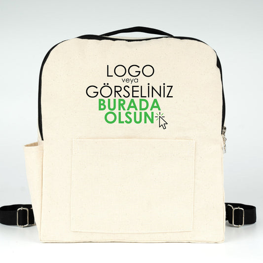 Siyah VIP Kanvas Sırt Çantası - Ön ve Yan Cepli (Özelleştirilebilir)