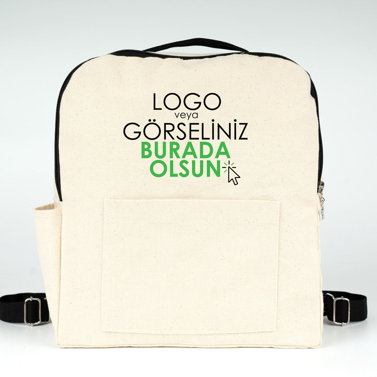 Karne Gününe Özel Siyah VIP Kanvas Sırt Çantası – Ön ve Yan Cepli