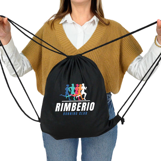 Ham Bez Büzgülü Siyah Bez Sırt Çantası 35x40 cm (Özelleştirilebilir)