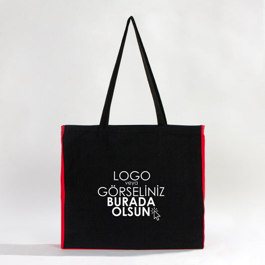 Classic Siyah Kanvas Çanta - Kırmızı Tam Körüklü 40x35x10 cm (Özelleştirilebilir) - istecanta.com