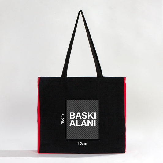 Classic Siyah Kanvas Çanta - Kırmızı Tam Körüklü 40x35x10 cm (Özelleştirilebilir) - istecanta.com