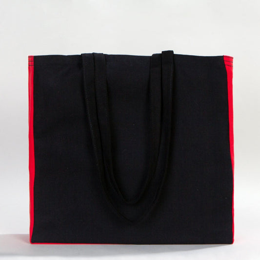 Classic Siyah Kanvas Çanta - Kırmızı Tam Körüklü 40x35x10 cm - istecanta.com