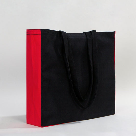 Classic Siyah Kanvas Çanta - Kırmızı Tam Körüklü 40x35x10 cm - istecanta.com