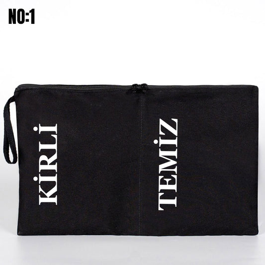 Kirli - Temiz Fermuarlı Seyahat Torbası, Siyah, 45x27 cm, Düzenleyici Torba, Çamaşır Çantası ( Özelleştirilebilir ) - istecanta.com