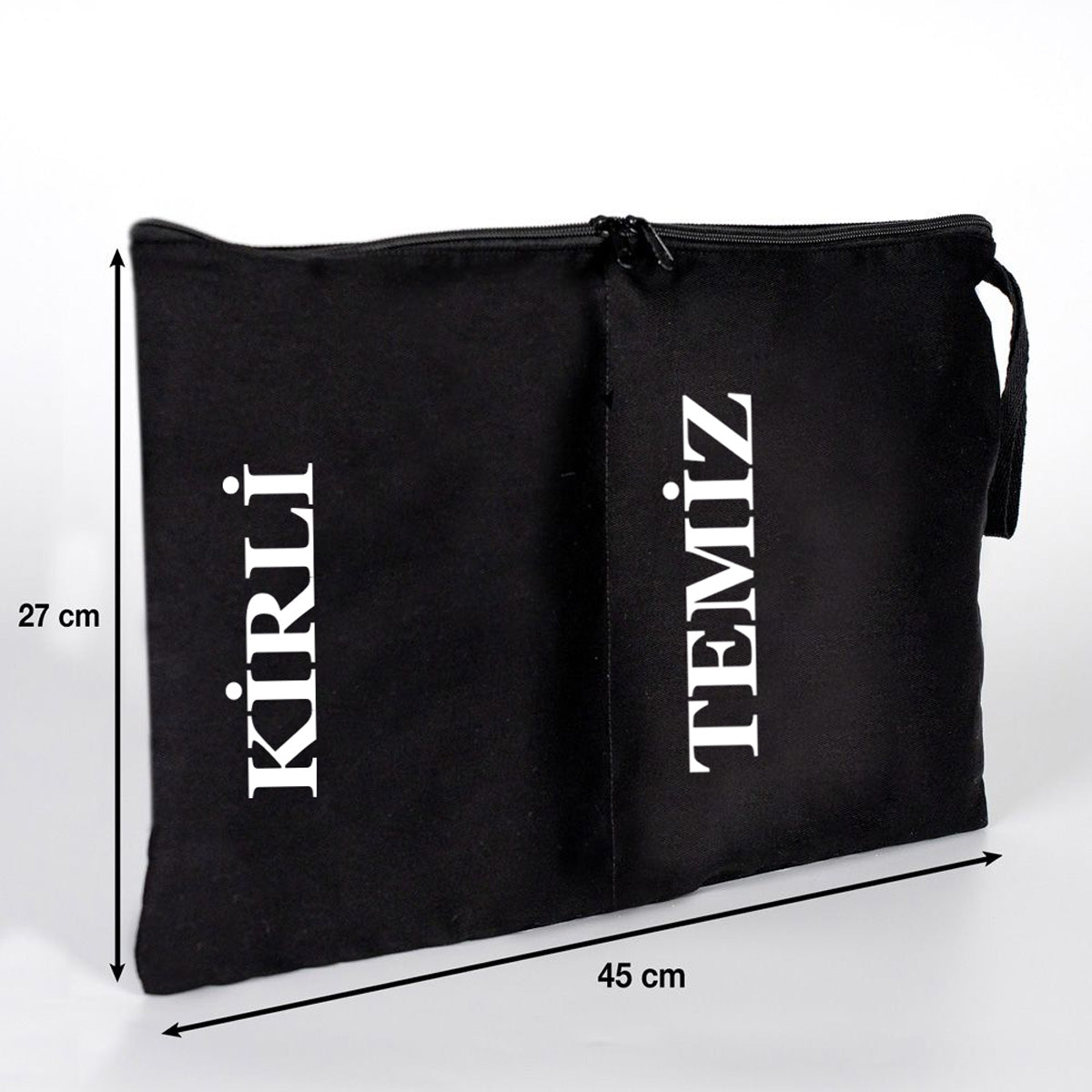 Kirli - Temiz Fermuarlı Seyahat Torbası, Siyah, 45x27 cm, Düzenleyici Torba, Çamaşır Çantası ( Özelleştirilebilir ) - istecanta.com