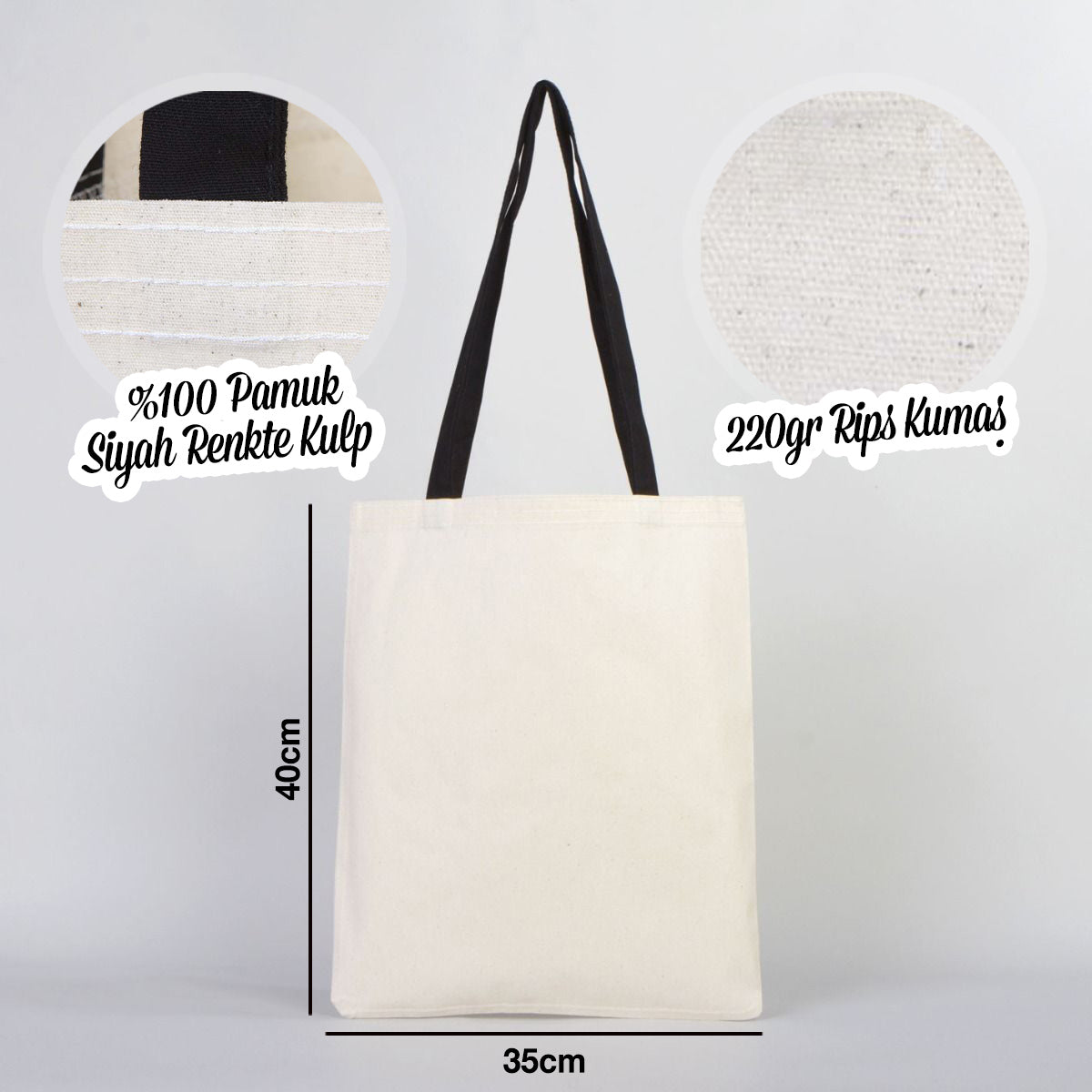 Rips Bez Çanta Siyah Kulp 35x40 cm - istecanta.com