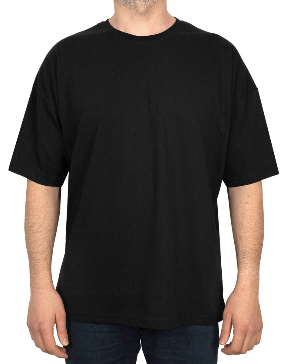 Bisiklet Yaka Baskısız Oversize Siyah Tişört – istecanta.com