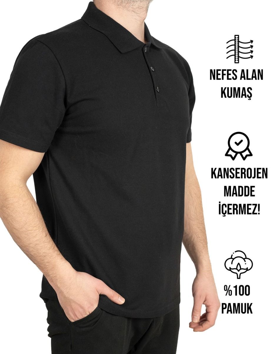 Polo Yaka Siyah Tişört - Dijital Baskılı - istecanta.com