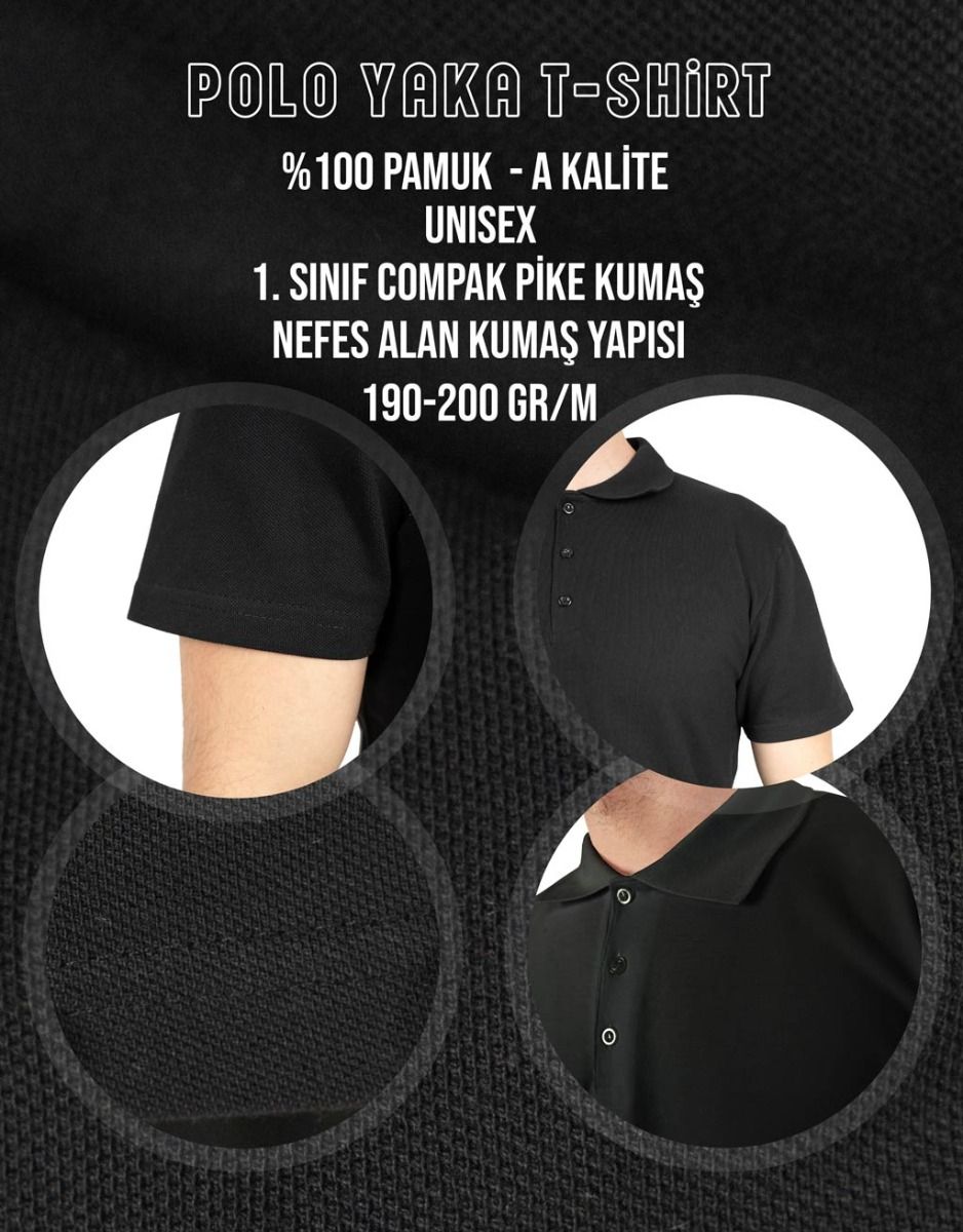 Polo Yaka Siyah Tişört - Dijital Baskılı - istecanta.com